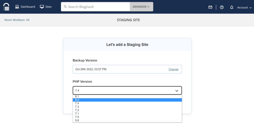 Adding a Staging Site using  BlogVault WordPress staging plugin